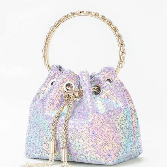 Brand New Iridescent Purple Sequin Baby Bucket Bag - Picture 1 of 6